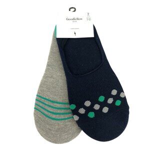 Goodfellow & Co Mens Liner Socks 2 Pair Polka Dot Stripe Navy Gray Green 7-12